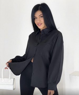 Рубашка Женская 7507 "Однотонная - Карманы" Черная