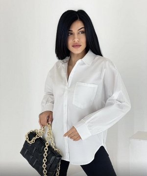 Рубашка Женская 7507 "Однотонная - Карманы" Белая