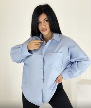 Рубашка Женская 7507 "Однотонная - Карманы" Голубая