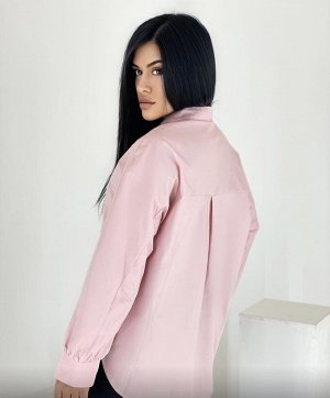 Рубашка Женская 7507 "Однотонная - Карманы" Розовая