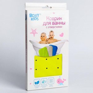 ROXY KIDS Антискользящий резиновый коврик для ванны ROXY-KIDS 34,5х76 см салатовый (с отверстиями)