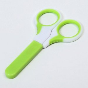 Ножницы детские, с защитным колпачком, цвет белый/зеленый