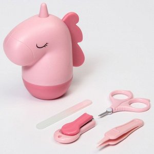 Набор маникюрный детский "Единорог": ножницы, щипчики, пилочка, пинцет, цвет розовый