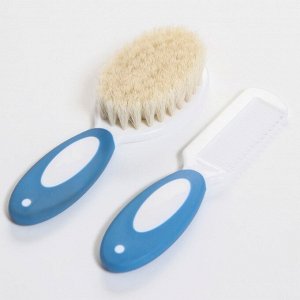 Набор для ухода за волосами: расческа и щетка с натуральной щетиной , цвет белый/голубой