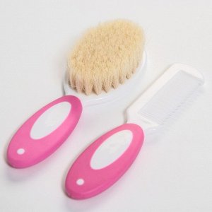 Набор для ухода за волосами: расческа и щетка с натуральной щетиной , цвет белый/розовый