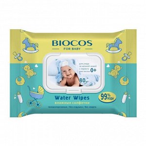 Влажные салфетки BioCos детские Water Wipes, с клапаном, 80 шт