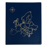 Альбом для монет на кольцах, формат Оптима 230 х 265 мм Calligrata &quot;Карта&quot;, входит до 20 листов, обложка ПВХ, синий