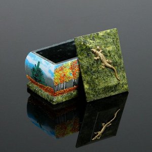 Шкатулка "Осень", с ящеркой, 6х8 см, каменная крошка, серпент
