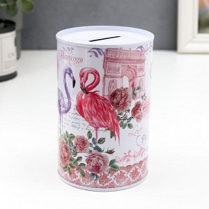 Копилка металл банка "Фламинго, цветы и Париж" МИКС 12х8х8 см
