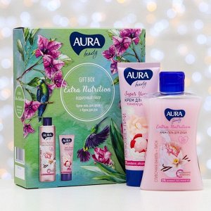 Подарочный набор Aura Beauty: крем-гель для душа, ваниль и пион, 250 мл + крем для рук, 75 мл