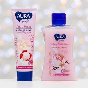 Подарочный набор Aura Beauty: крем-гель для душа, ваниль и пион, 250 мл + крем для рук, 75 мл