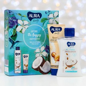 Подарочный набор Aura Beauty: крем-гель для душа, кокос и миндаль, 250 мл + крем для рук, 75 мл