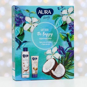 Подарочный набор Aura Beauty: крем-гель для душа, кокос и миндаль, 250 мл + крем для рук, 75 мл