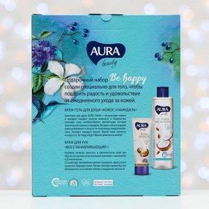 Подарочный набор Aura Beauty: крем-гель для душа, кокос и миндаль, 250 мл + крем для рук, 75 мл