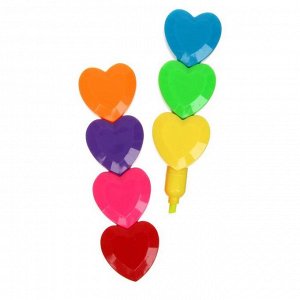 Набор маркеров-текстовыделителей фигурных скошенных "Сердечки", 6 цветов, 5 мм