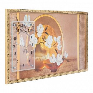 Часы-картина настенные, серия: Цветы, "Две вазы с цветами", 50х100  см, в ассортименте