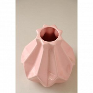 Ваза керамика настольная "Оригами", геометрия, глянец, розовая, 16 см