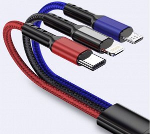 USB кабель 3 в 1 Zuoci Quick Charge Cable 5A / Micro USB / For Lightning / Type-C