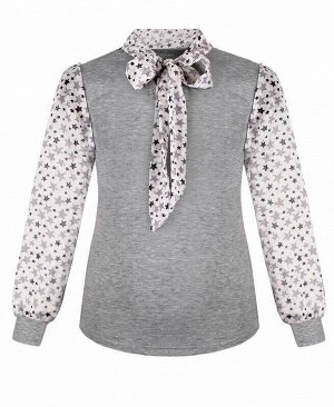 Серый школьный джемпер (блузка) для девочки с шифоном Цвет: серый