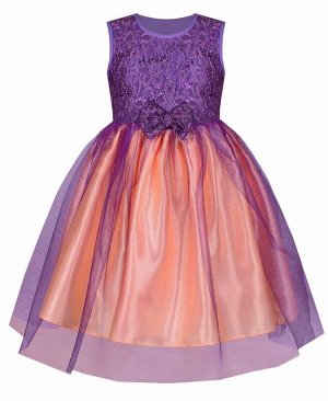 Нарядное фиолетовое платье для девочки с гипюром и фатином Цвет: фиолетовый