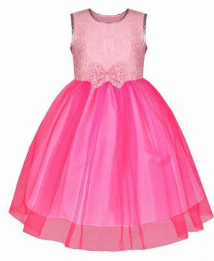 Розовое нарядное платье для девочки с гипюром и сеткой-вуалью Цвет: розовый