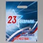 Пакет &quot;23 февраля&quot;, полиэтиленовый с вырубной ручкой, синий, 30 х 40 см, 50 мк