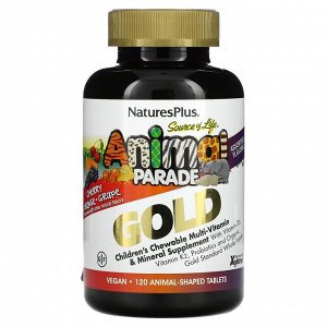 Nature&#039;s Plus, Source of Life, Animal Parade Gold, жевательные мультивитамины с микроэлементами для детей, ассорти, 120 таблеток в форме животных