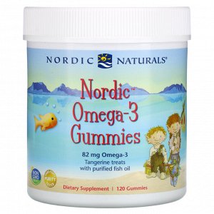 Nordic Naturals, Nordic Omega-3, лакомства со вкусом мандарина, 41 мг, 120 жевательных мармеладок
