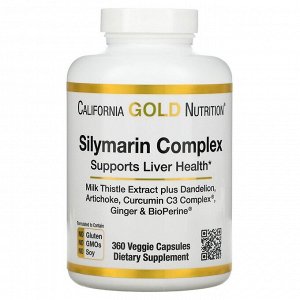 California Gold Nutrition, силимариновый комплекс для здоровья печени: расторопша, куркумин, артишок, одуванчик, имбирь и черный перец, 360 растительных капсул