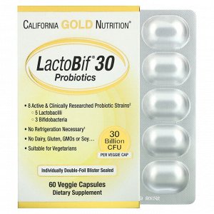 California Gold Nutrition, LactoBif, пробиотики, 30 млрд КОЕ, 60 вегетарианских капсул