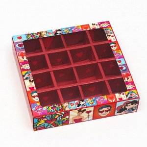 Коробка под 16 конфет «POP ART Сердца», 17,7 х 17,7 х 3,8 см