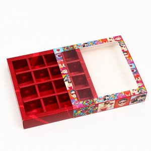 Коробка под 16 конфет , POP ART Сердца, 17,7 х 17,7 х 3,8 см