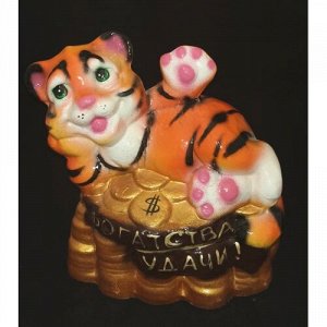 Фигурка копилка глянец Тигр на монетах 21 см