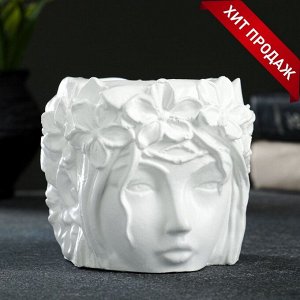 Горшок-органайзер «Лицо девушки», гипс, 350 мл, 12x10x12 см, белый