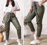 Брюки из эко-кожи army green