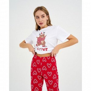 Пижама новогодняя женская (футболка и брюки) KAFTAN "Love", цвет белый/красный, 40-42