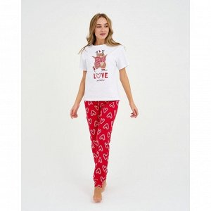 Пижама новогодняя женская (футболка и брюки) KAFTAN &quot;Love&quot;, цвет белый/красный, размер 44-46