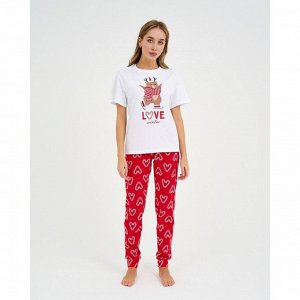 Пижама новогодняя женская (футболка и брюки) KAFTAN "Love", цвет белый/красный, размер 44-46