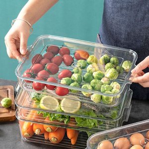 Ящик для холодильника с крышкой/Контейнер с крышкой для холодильника/Прозрачный контейнер для овощей