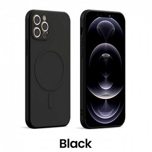 Силиконовый черный чехол Iphone MagSafe Full Cover (+Камера)
