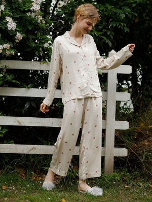 Женская пижама (рубашка+штаны) , принт "горох"