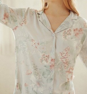 Женская пижама (рубашка+штаны), принт "большие цветы"