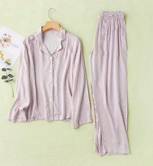 Женская пижама (рубашка+штаны) принт "горох", цвет серо-фиолетовый