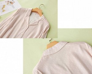 Женская пижама (рубашка+штаны) принт "горох", цвет светло-розовый