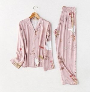 Женская пижама (рубашка+штаны), принт "птицы"