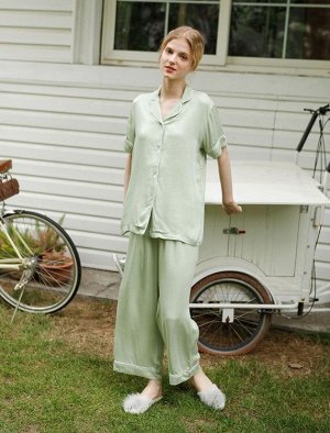 Женская пижама (рубашка+штаны), цвет зеленый