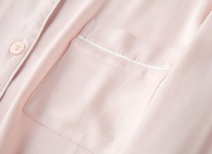 Женская пижама (рубашка+штаны), цвет светло-розовый, белая окантовка