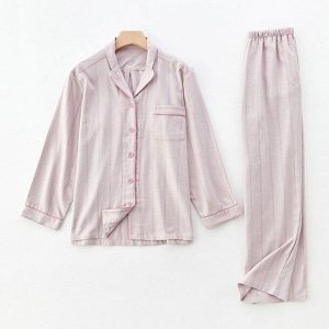 Женская пижама (рубашка+штаны) в полоску, цвет пудровый
