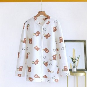 Женская пижамная хлопковая кофта, принт "мишки", цвет белый