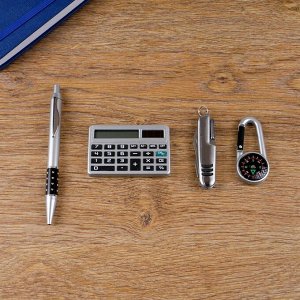 Набор подарочный 4в1 (ручка, калькулятор, карабин-компас, нож 3в1)